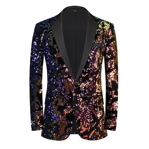 Men Sequin Velvet Blazer Slim Fit Shawl Collar Suit Jacket Shiny Party Wedding Prom Dinner Tuxedo Coat