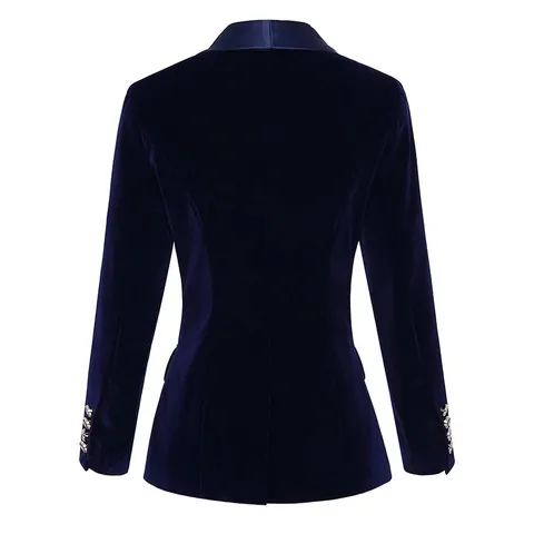 Blazer de Terciopelo Elegante para Mujer Corte Entallado Color Sólido Manga Larga Solapa Botón Oculto Chaqueta de Traje Casual