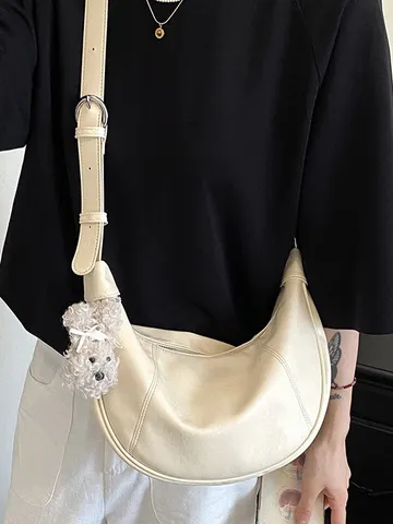 Femmes Grande Capacité Sac à Bandoulière en Cuir PU Sac Dumpling Couleur Unie Casual Sac à Main Axillaire Quotidien