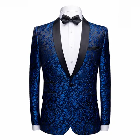 Men's Fashion Floral Print Blazer Slim Fit Shawl Lapel One Button Suit Jacket Single Party Stage Singer Outerwear