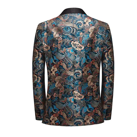 Men's Vintage Jacquard Casual Blazer Jacket Slim Fit British Style Floral Paisley Print Single Button Suit Coat