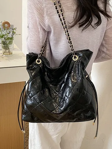 Sac Cabas Matelassé en Chaîne pour Femmes Cuir PU Sac Bandoulière Grande Capacité