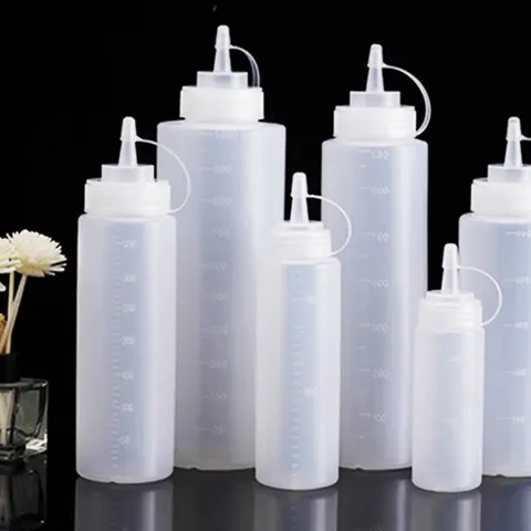 Kitchen Plastic Squeeze Sauce Bottle Salad Dressing Dispenser With Scale Clear Condiment Bottle For Cooking