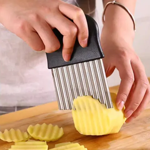 Stainless Steel Potato Crinkle Cutter Wave Knife Kitchen Vegetable Slicer Chopper Manual French Fry Cutter