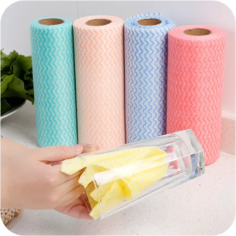 Non-Woven Disposable Kitchen Cleaning Rags Wave Pattern Oil-Absorbent Dish Cloth Household Cleaning Supplies
