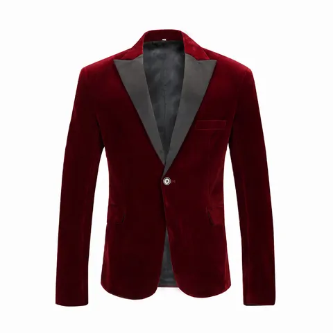 Blazer de Terciopelo para Hombre Solapa de Chal Chaqueta de Actuación para Cantante Acrílico Botón Único Slim Fit Rojo Vino Azul Esmoquin de Fiesta Novio Boda