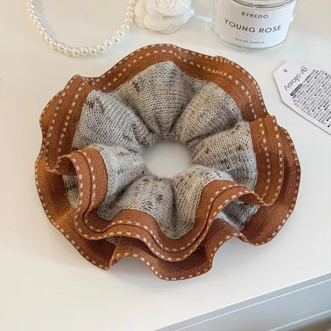 Koreanischer Stil Strickwolle Haargummi Übergroße Spitzenkante Haarschmuck Herbst Winter Lazy Style Kopfschmuck Für Damen