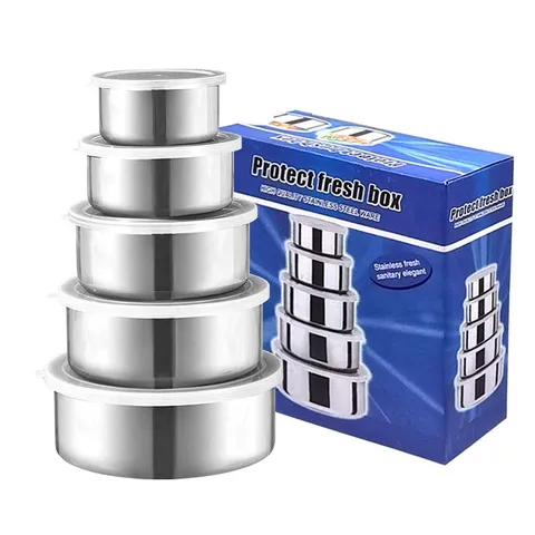 Ensemble de Bol de Conservation Rond en Acier Inoxydable Avec Couvercles Conteneurs de Stockage