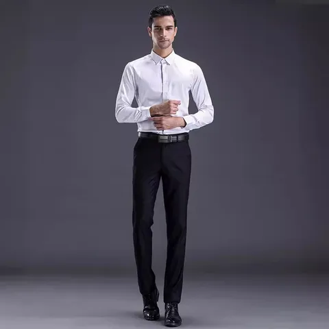 Pantalón de Traje de Negocios Casual para Hombre Pierna Recta Pantalón Largo Profesional Talle Medio Regular Fit Tela de Poliéster