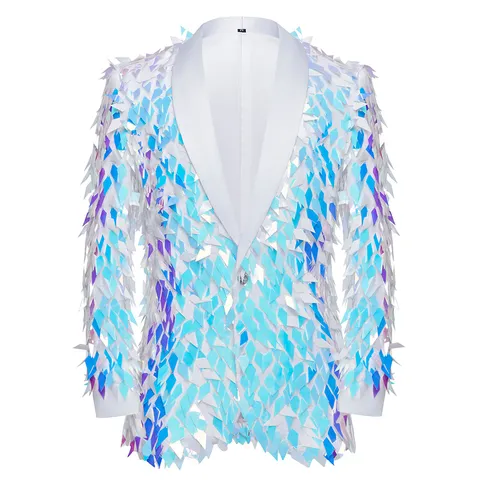 Chaqueta Americana de Lujo Bordada con Lentejuelas para Hombre Cuello Chal Actuación Escenario Anfitrión MC Fiesta Brillante Lentejuelas a Rayas Diamante Top