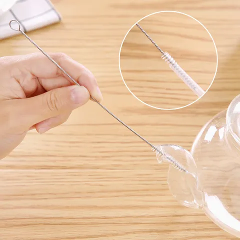 Stainless Steel Straw Cleaning Brush Thin Tube Pipe Cleaner With Soft Nylon Bristles For Baby Bottles Cups Kitchen