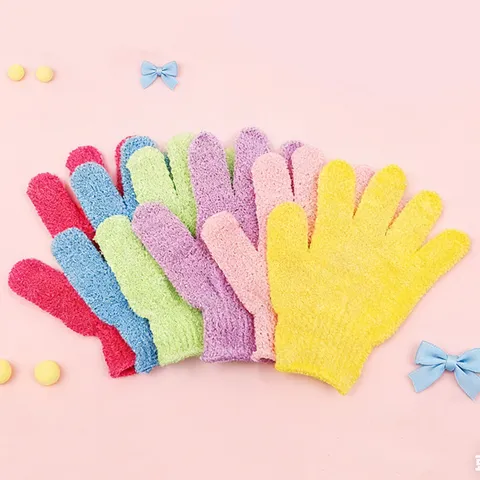 Gants de Bain Exfoliants à Cinq Doigts Gommage en Nylon Laveur de Corps Mitaines de Douche