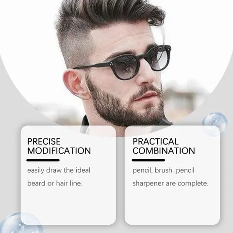 Men Beard Filling Pen Kit With Brush And Sharpener Hairline Enhancement Grooming Tool Facial Hair Styling Accessory