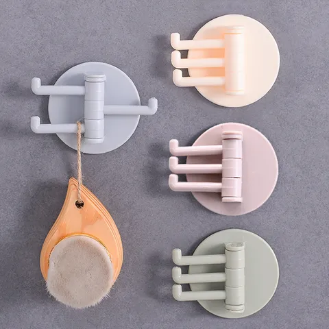 Plastic Wall Hook Punch-Free Seamless Sticky Hook Rotating Multi-Branch Strong Towel Hanger Kitchen Bathroom Storage Organizer