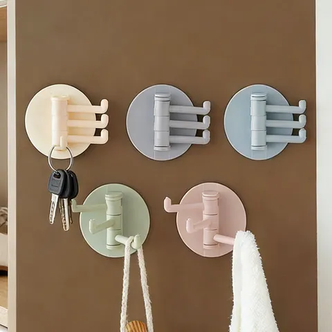 Plastic Wall Hook Punch-Free Seamless Sticky Hook Rotating Multi-Branch Strong Towel Hanger Kitchen Bathroom Storage Organizer