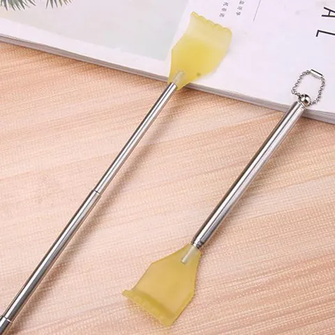 Grattapascoli Telescopico in Acciaio Inossidabile Strumento di Graffio Portatile Allungabile Con Testa in Silicone Catena di Perline di Metallo
