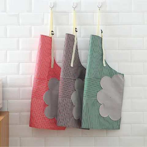 Korean Style Adjustable Cotton Apron Waterproof Oil-Proof Cooking Kitchen Apron With Wipeable Hand Towel Panels