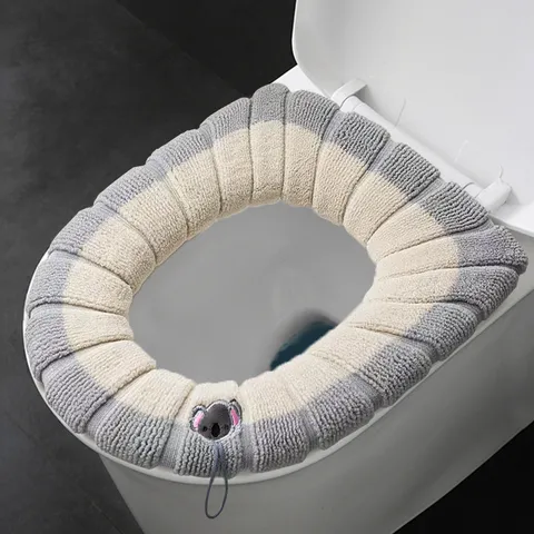 Thickened Plush Knitted Toilet Seat Cover Nordic Style O-Shaped Warm Washable Toilet Mat With Portable Handle