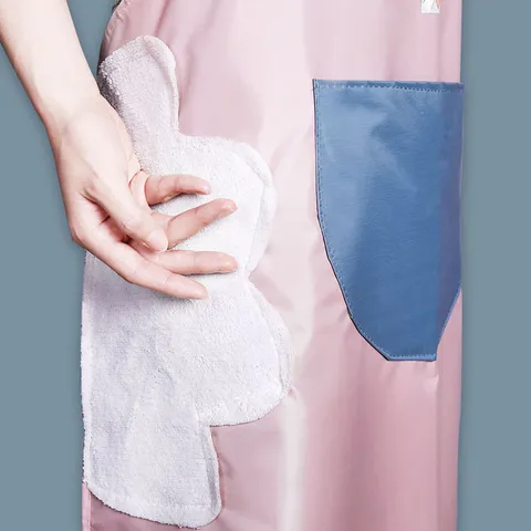 Kitchen Waterproof Oilproof Apron For Women Adult Cute Rabbit Print Bib With Pockets And Hand Wipe Towel Cooking