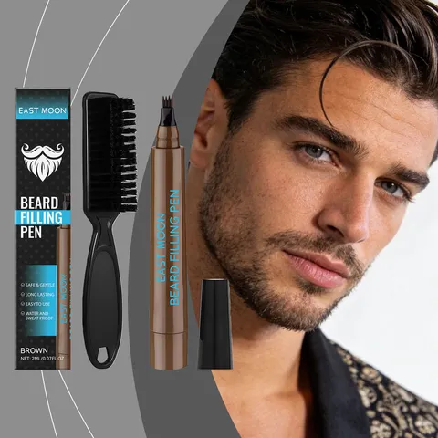 Men Beard Filling Pen Kit Waterproof Brown Mustache Growth Grooming Tool With Brush Natural Finish For Daily Care