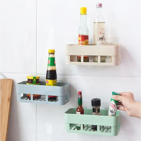 Panier de Rangement en Plastique Sans Perçage Mural Égouttoir Salle de Bain Cuisine Contenant Organisateur de Cosmétiques