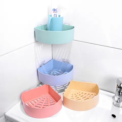 Panier de Rangement en Plastique Sans Perçage Mural Égouttoir Salle de Bain Cuisine Contenant Organisateur de Cosmétiques