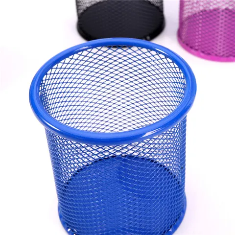 Metal Wire Mesh Pen Holder Hollow Desktop Stationery Organizer Round Square Pencil Cup For Office School Desk Storage