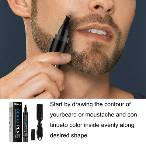 Men Beard Filling Pen Kit Waterproof Sweatproof Beard Pencil Enhancer With Brush Natural Grooming Styling Tool