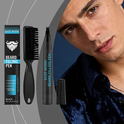 Men Beard Filling Pen Kit Waterproof Sweatproof Beard Enhancer Brush Natural Grooming Tool For Daily Use