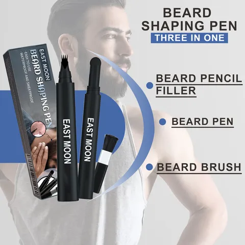 Men Beard Filling Pen Kit Waterproof Mustache Styling Pen With Brush Barber Pencil Beard Care Grooming Kit For Men
