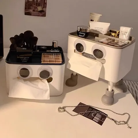 Mignonne Boîte À Mouchoirs De Bureau De Dessin Animé En Plastique PP Organisateur De Boîte De Rangement Multifonctionnelle Avec Support De Téléphone Pour Salon Voiture