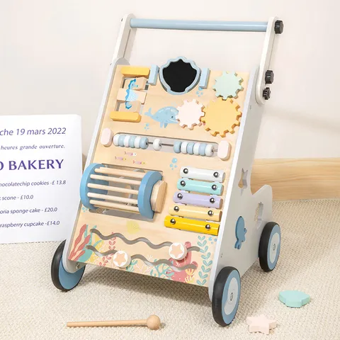 Wooden Montessori Early Education Baby Walker Push Cart Toy Multifunctional Toddler Anti-Rollover Educational Toy