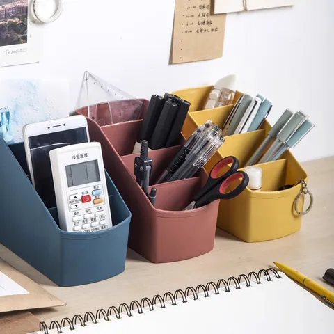 Caja de Almacenamiento de Escritorio Plástico Organizador Multirejilla Oficina Papelería Cosmético Maquillaje Soporte