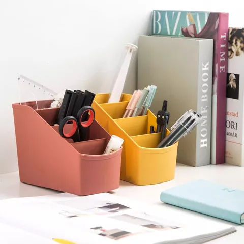 Caja de Almacenamiento de Escritorio Plástico Organizador Multirejilla Oficina Papelería Cosmético Maquillaje Soporte
