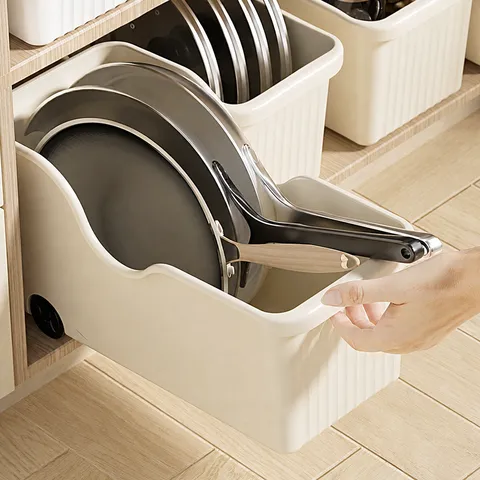 Caja de Almacenamiento de Plástico Organizador de Armario Gran Capacidad con Poleas Soporte para Botellas de Cocina