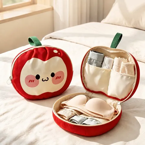Bolsa de Almacenamiento Impermeable Portátil para Ropa Interior Lindo Dibujo Animado Manzana Naranja Organizador de Viaje Bolsa Multifuncional