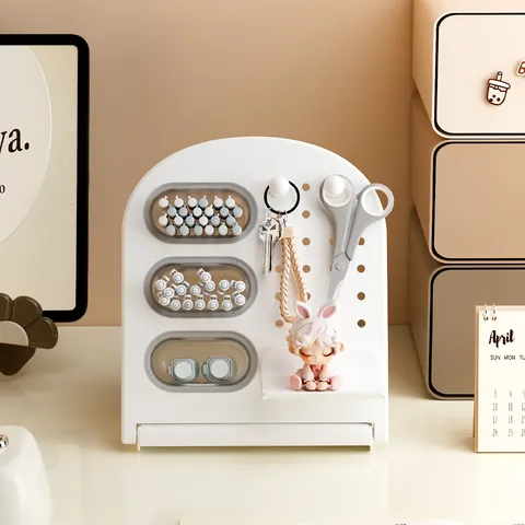 Caja Organizadora de Papetería de Plástico Plegable con Estante de Almacenamiento de Escritorio para Portalápices Inclinado de Tablero Perforado