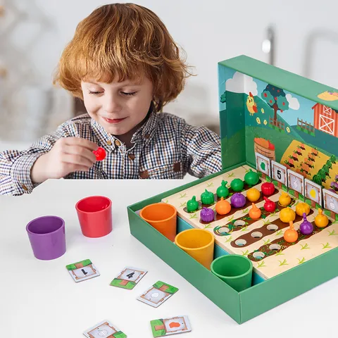 Children Wooden Educational Math Enlightenment Toy Farm Fruit Vegetable Color Sorting Cup Montessori Learning Toy