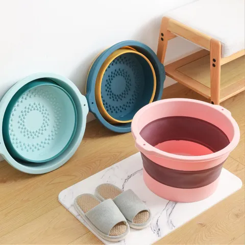 Bañera Plegable para Pies Portátil Masaje Tina de Pies Cubo de Lavado Plegable con Rodillos