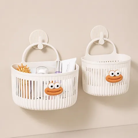 Multifunctional Plastic Hanging Storage Basket Wall Mounted Organizer With Cartoon Face For Bathroom Kitchen Dormitory