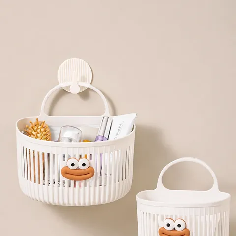 Multifunctional Plastic Hanging Storage Basket Wall Mounted Organizer With Cartoon Face For Bathroom Kitchen Dormitory
