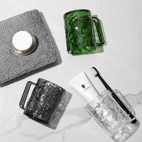 Modern Plastic Mouthwash Cup Water Ripple Toothbrush Holder Portable Bathroom Tumbler With Handle For Home Dorm