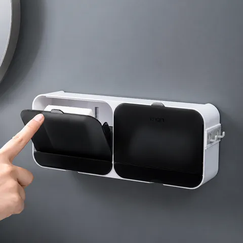 Kreativer Wandmontierter Kunststoff Seifenhalter mit Drainage und Deckel Badezimmer Doppel Einzelgitter Aufbewahrungsbox