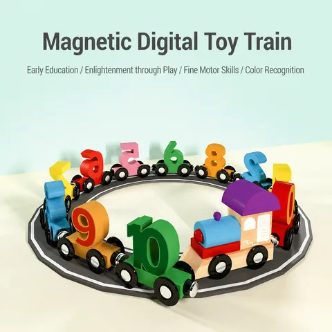 Wooden Magnetic Digital Train Toy Kids Educational Building Blocks Number Train Set