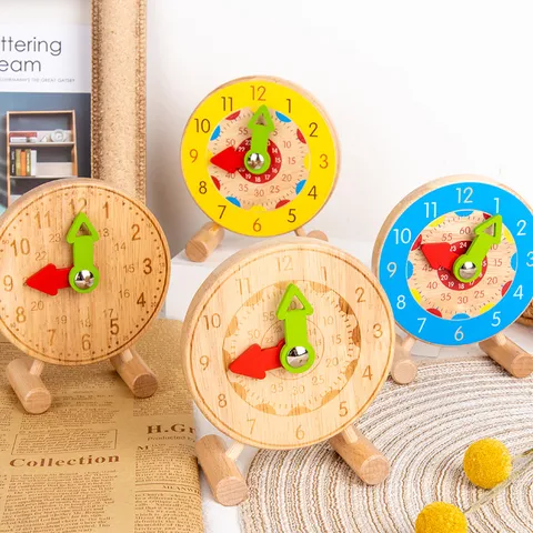 Wooden Clock Model Learning Toy Two-Hand Linkage Primary School Math Teaching Aid Time Cognitive Educational Toy For Kids