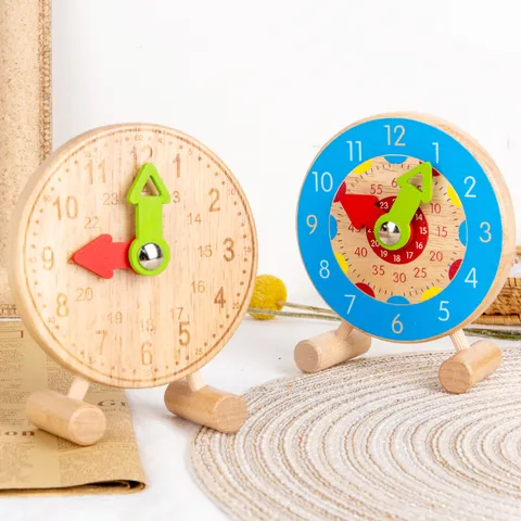 Wooden Clock Model Learning Toy Two-Hand Linkage Primary School Math Teaching Aid Time Cognitive Educational Toy For Kids