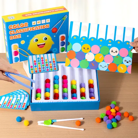 Kids Educational Color Sorting Pom Pom Toy Montessori Learning Game Fine Motor Skills Training Desktop Game For Toddlers