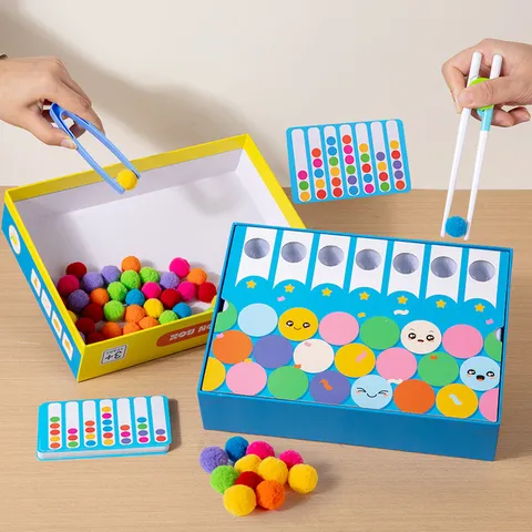 Kids Educational Color Sorting Pom Pom Toy Montessori Learning Game Fine Motor Skills Training Desktop Game For Toddlers