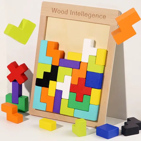 Puzzle Tetris Magnétique en Bois Enfants Jouet Éducatif Pensée Logique Blocs de Construction Casse-Tête 3D Cadeau