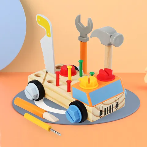 Wooden Children Educational Screw Nut Assembly Toy Tool Car Simulation Maintenance Tool Bench